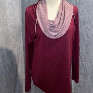 BKE Burgundy Long Sleeve Blouse with Cowl Collar